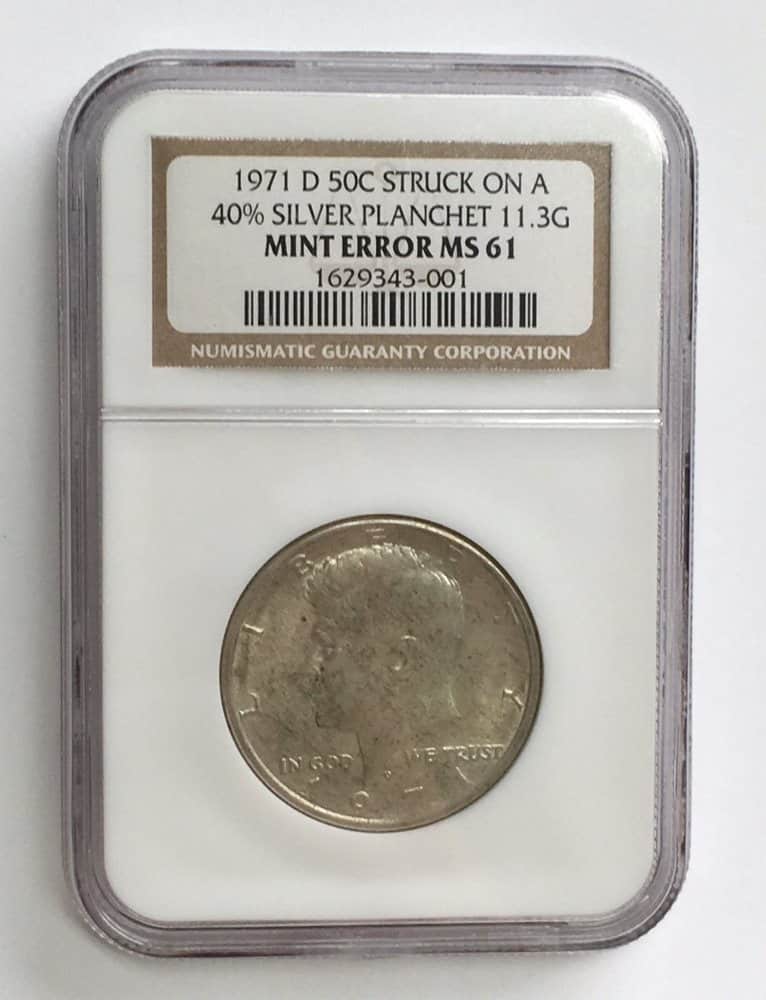 1971-D Half Dollar Struck on A 40% Silver Planchet Error