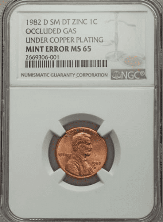 1982 Penny Value Occluded Gas Bubbles Under Plating Error