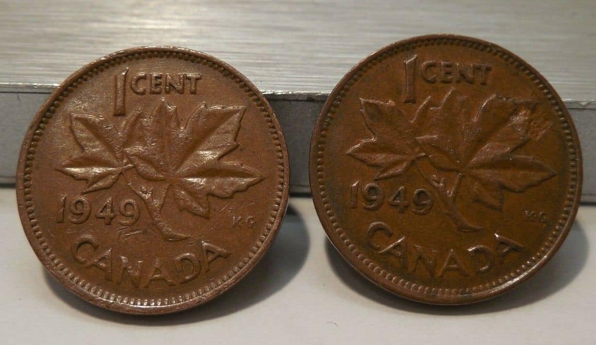 1949 Canadian Penny, “A” Pointed to Denticles