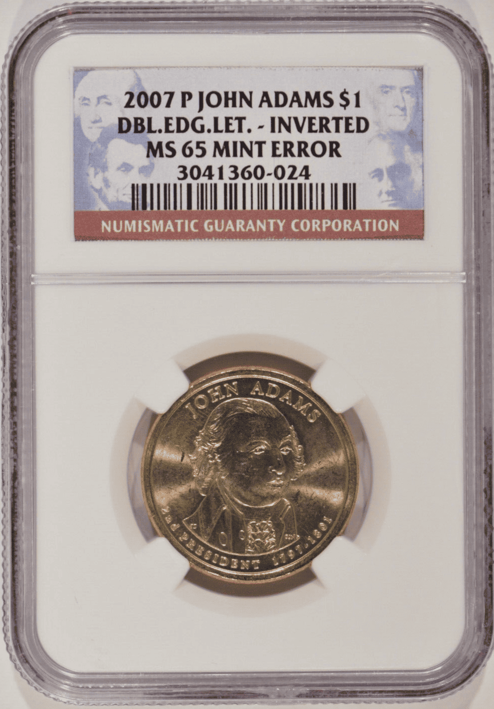 1797 to 1801 John Adams Dollar Coin Double Edge Lettering Inverted Error
