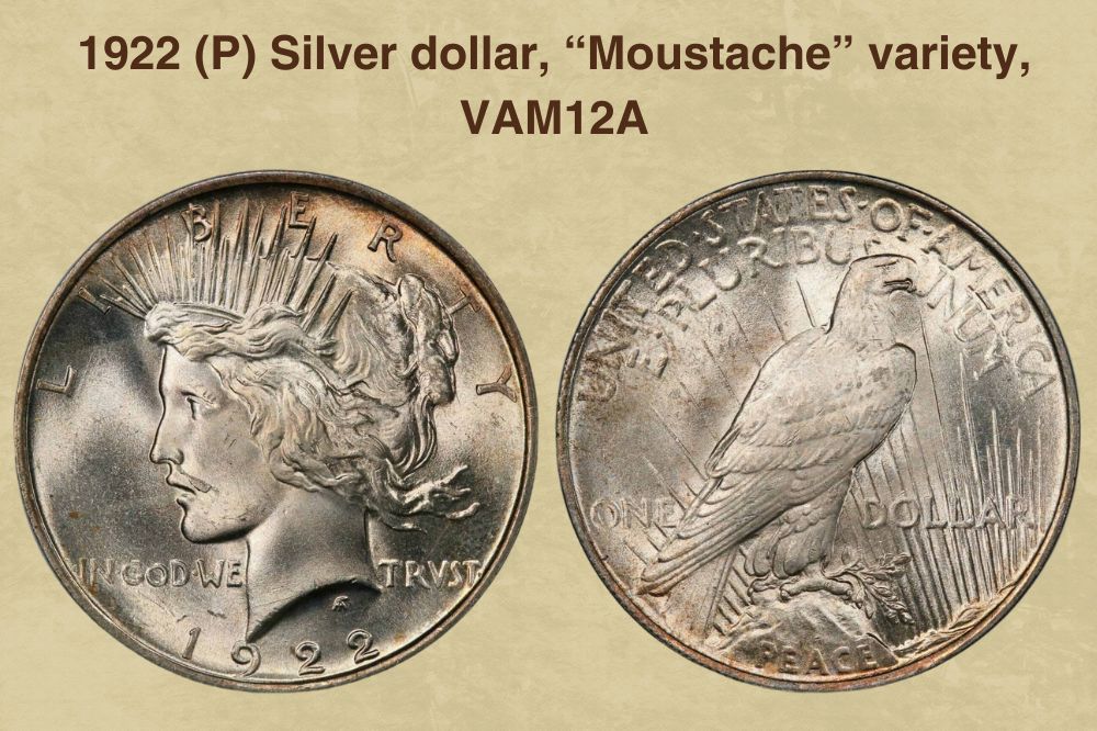 1922 (P) Silver dollar, “Moustache” variety, VAM12A