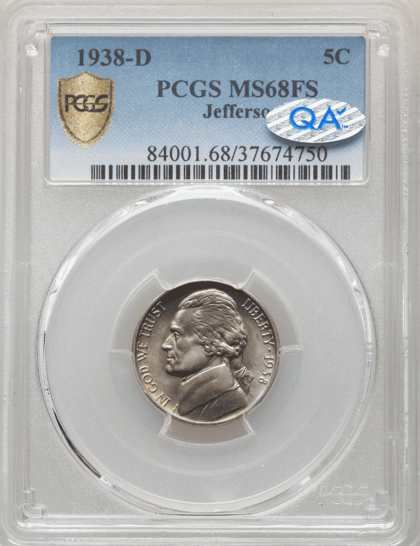 1938 D Jefferson Nickel, MS68+ Full Step