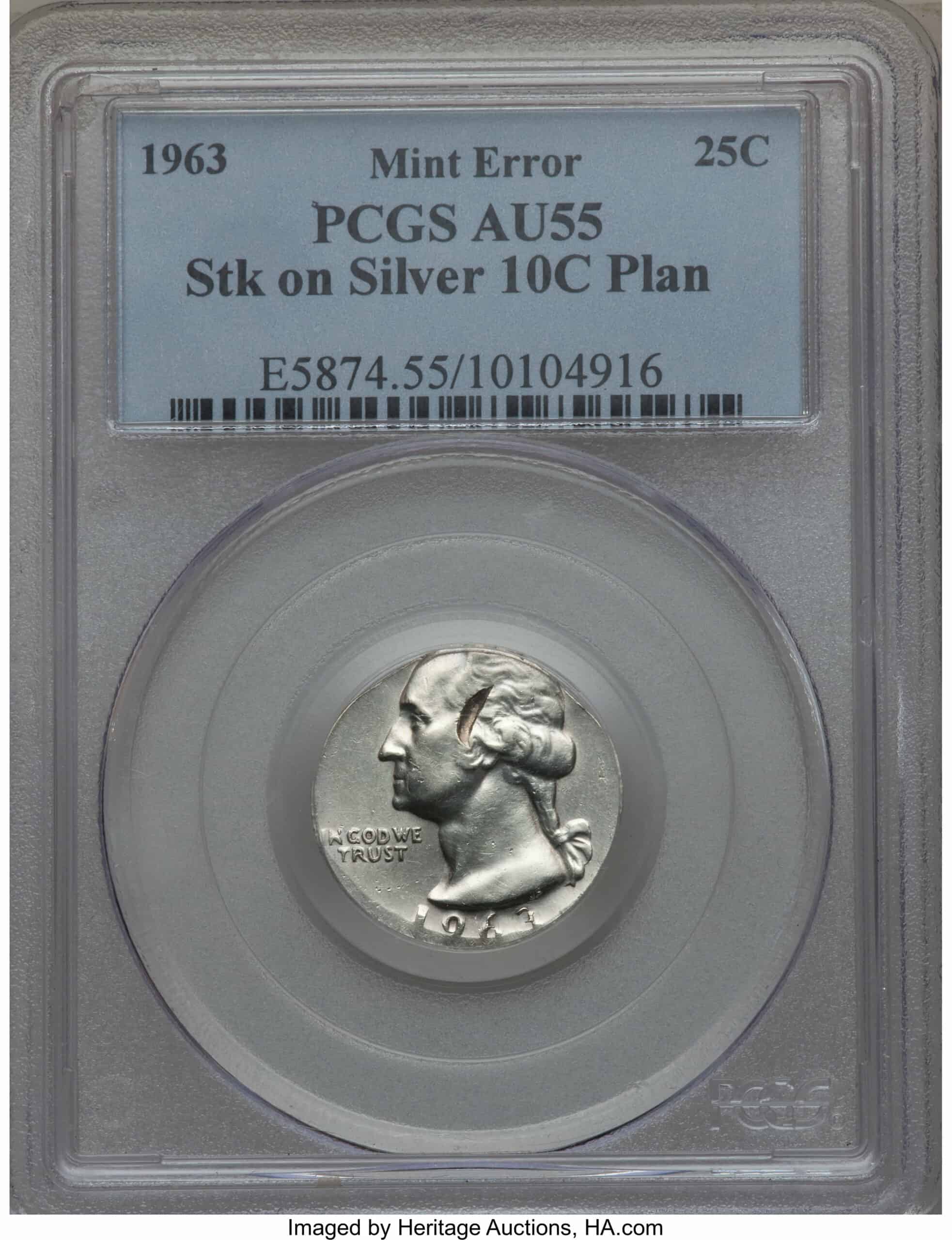 1963 D quarter struck on a silver dime planchet