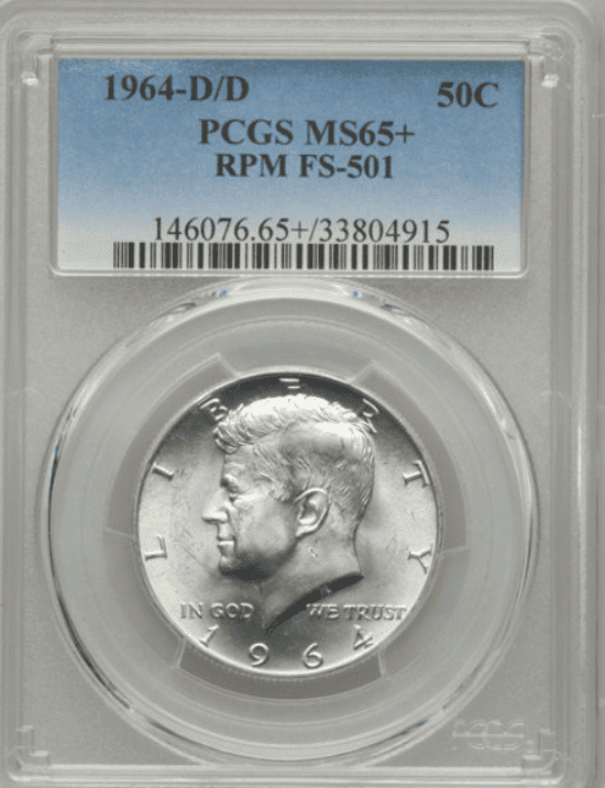 1964 DD Kennedy Half Dollar, Re-punched Mintmark, FS-501