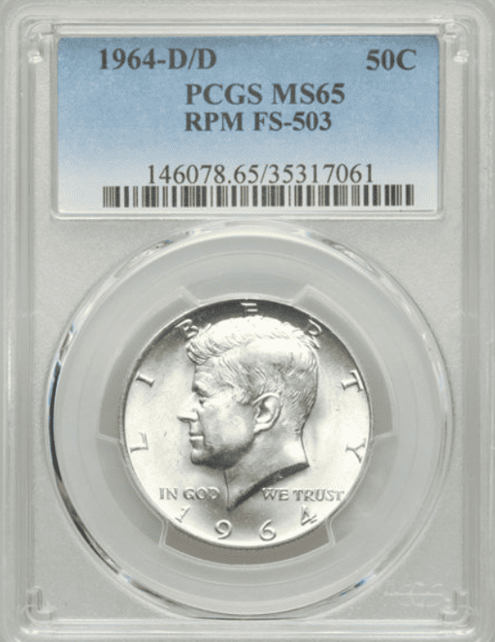 1964 DD Kennedy Half Dollar, Re-punched Mintmark, FS-503