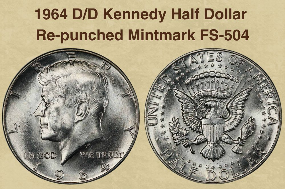 1964 D/D Kennedy Half Dollar Re-punched Mintmark FS-504
