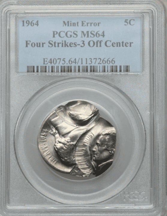 1964 Four Strikes and Three Off-Centre Nickel Error