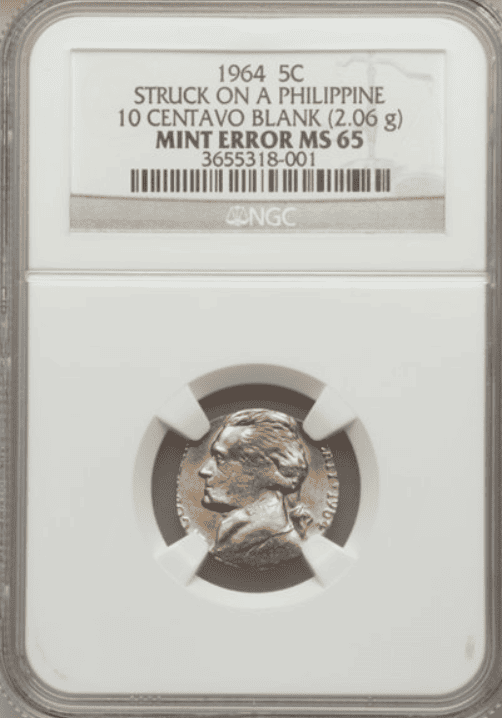1964 Nickel Struck On a 10-Centavo Coin Error