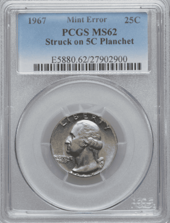 1967 Struck On Nickel Planchet Quarter Error