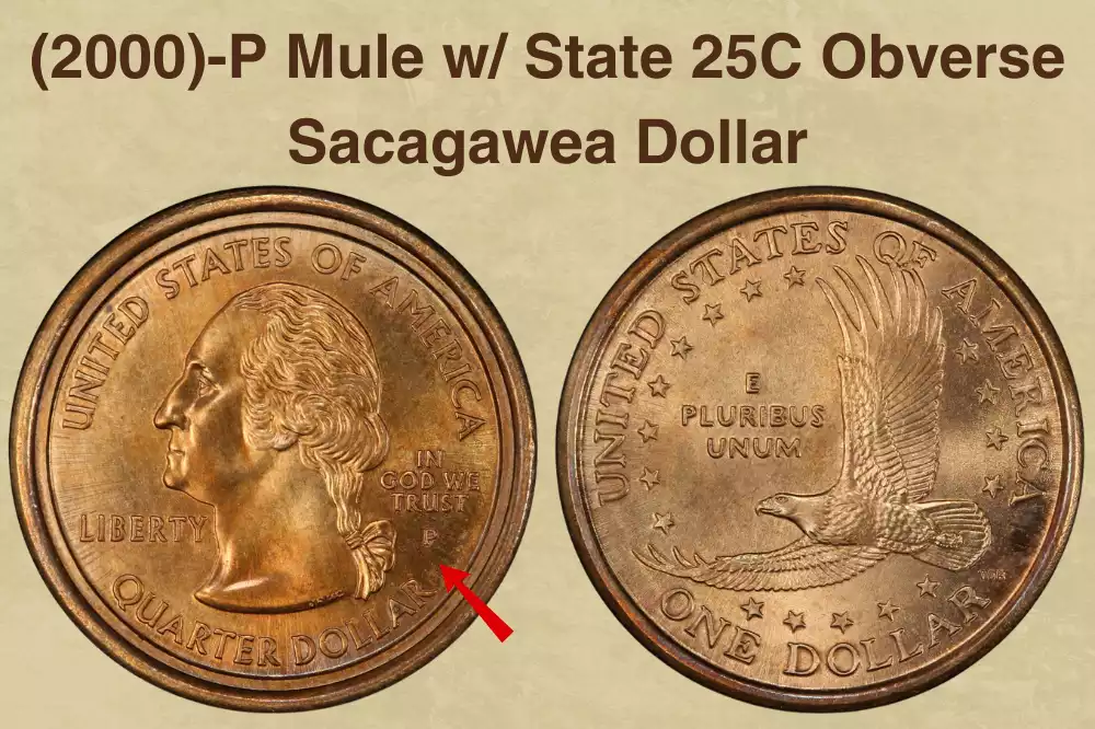 (2000)-P Mule w/ State 25C Obverse Sacagawea Dollar