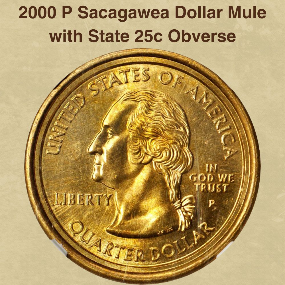 2000 P Sacagawea Dollar Mule with State 25c Obverse