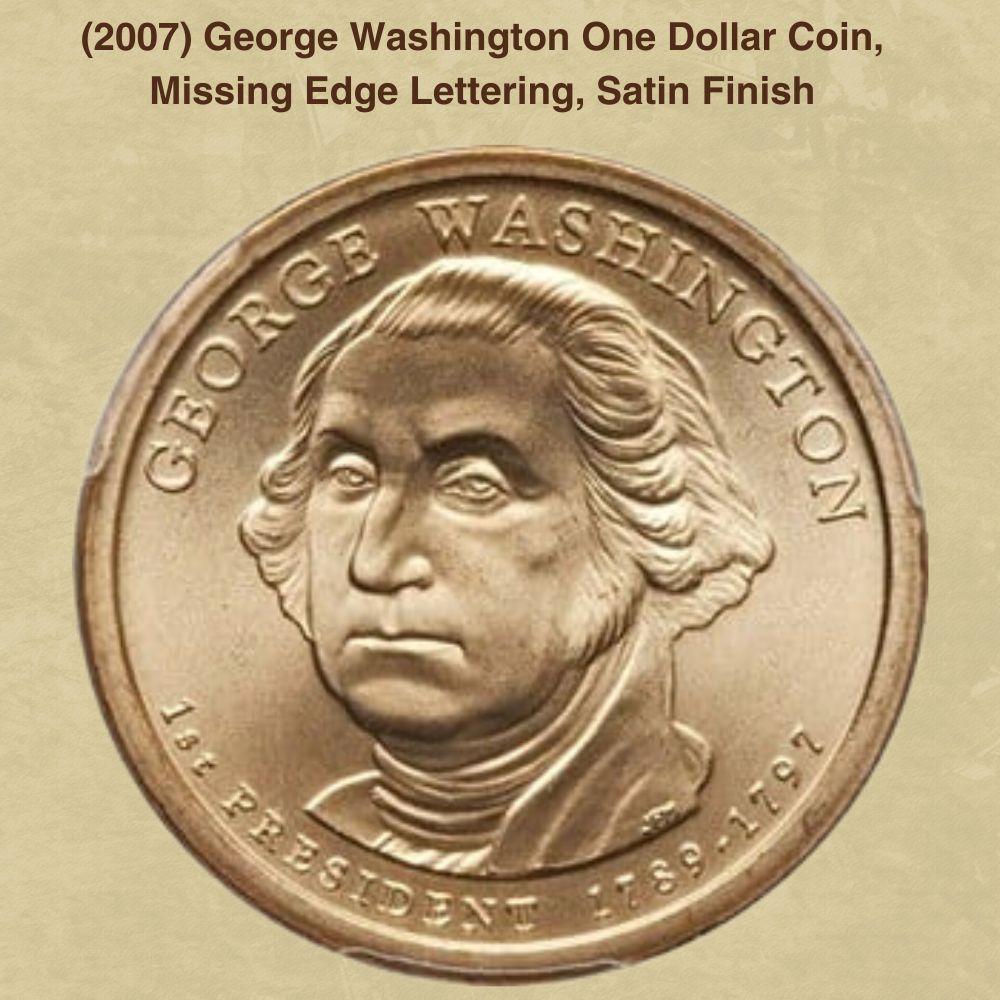 (2007) George Washington One Dollar Coin, Missing Edge Lettering, Satin Finish