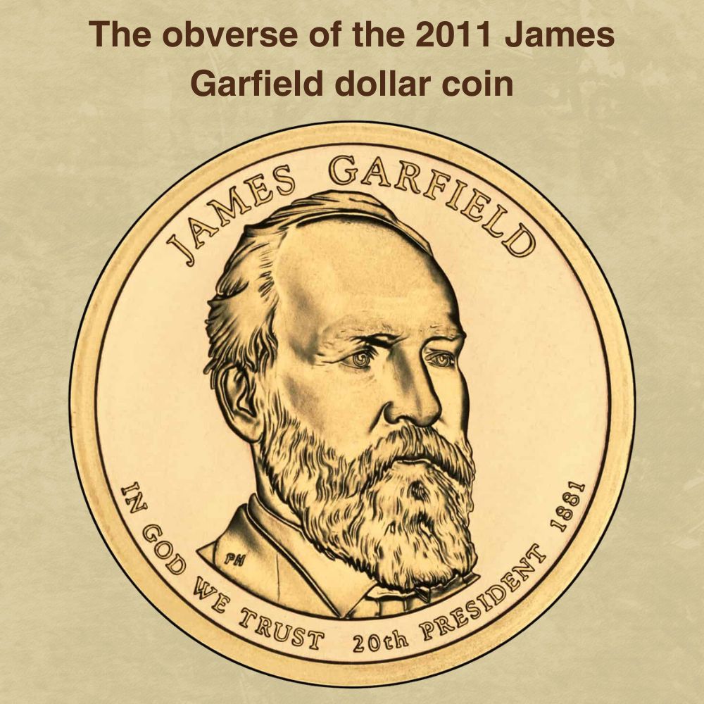 The obverse of the 2011 James Garfield dollar coin