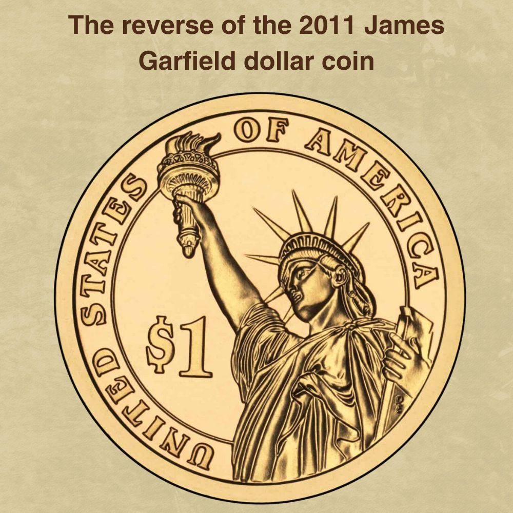 The reverse of the 2011 James Garfield dollar coin