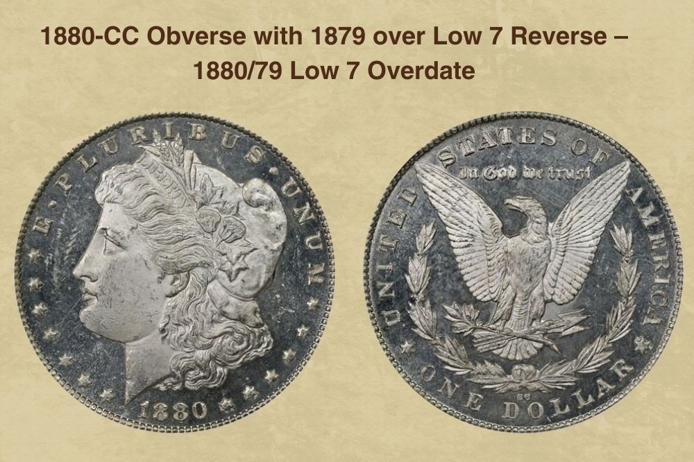 1880-CC Obverse with 1879 over Low 7 Reverse – 1880/79 Low 7 Overdate