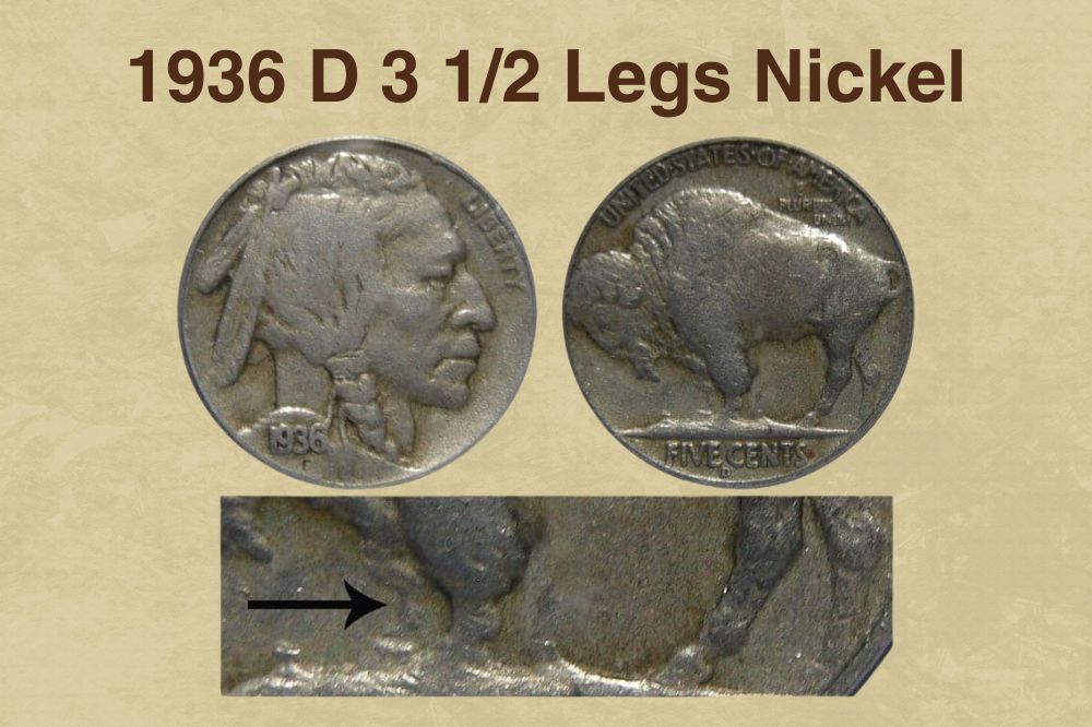 1936 D 3 1/2 Legs Nickel