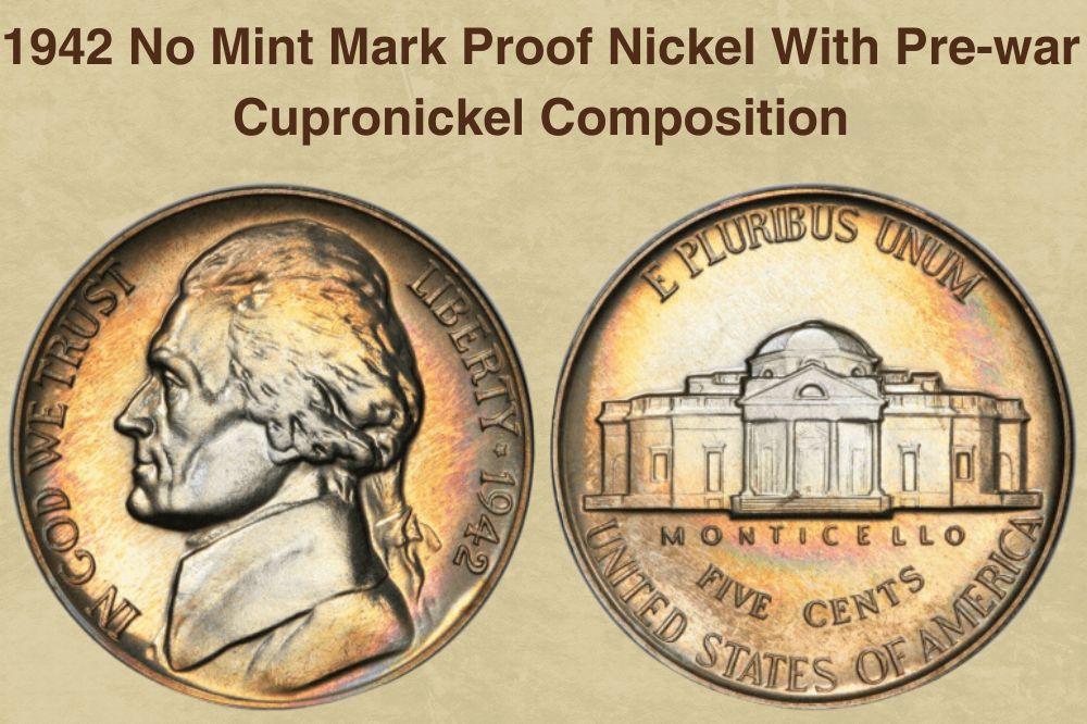 1942 No Mint Mark Proof Nickel With Pre-war Cupronickel Composition