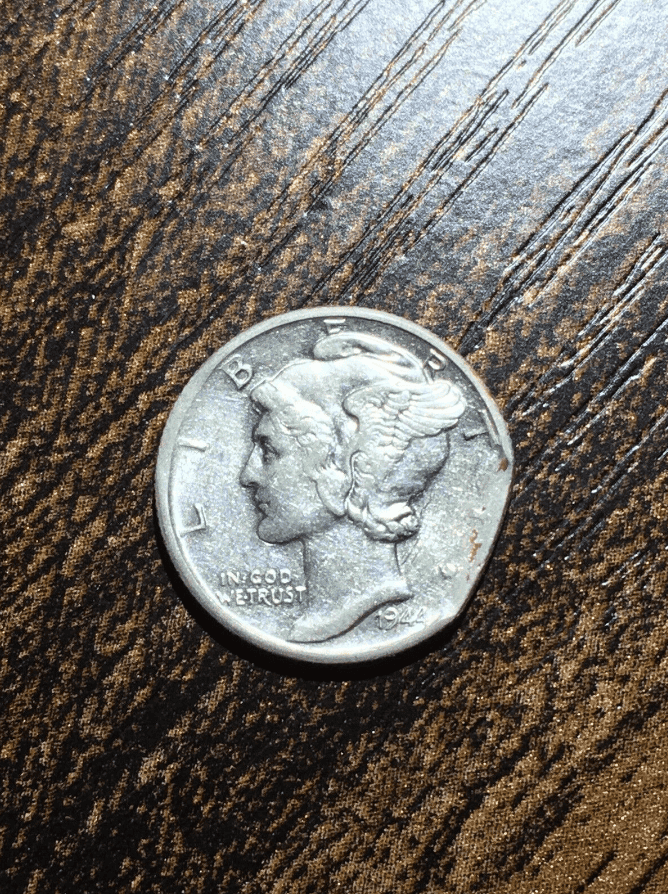 1944 Dime Clipped Planchet Error