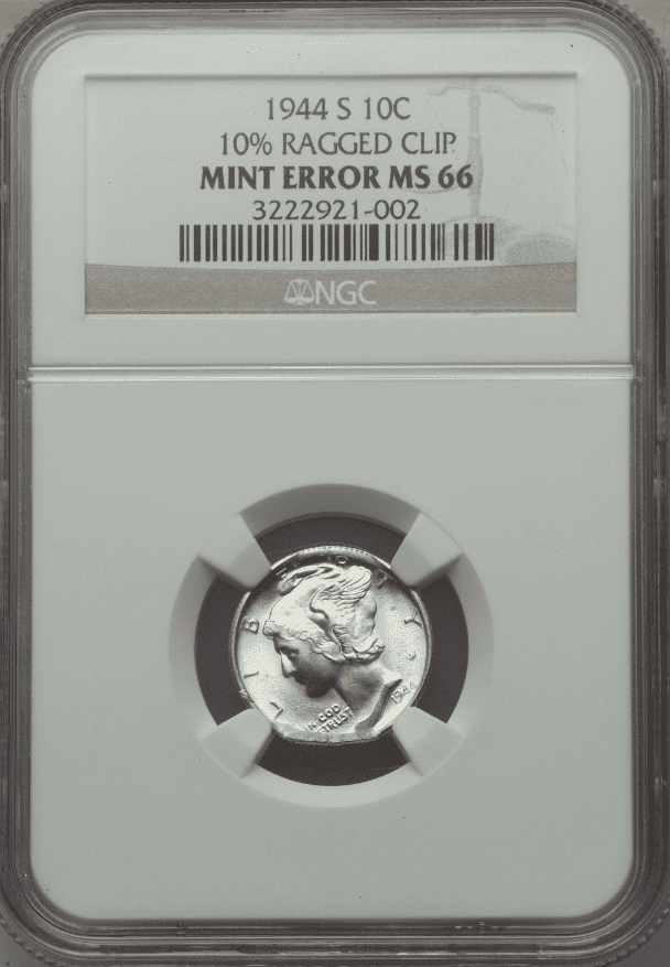 1944-S Dime 10% Ragged Clip Error