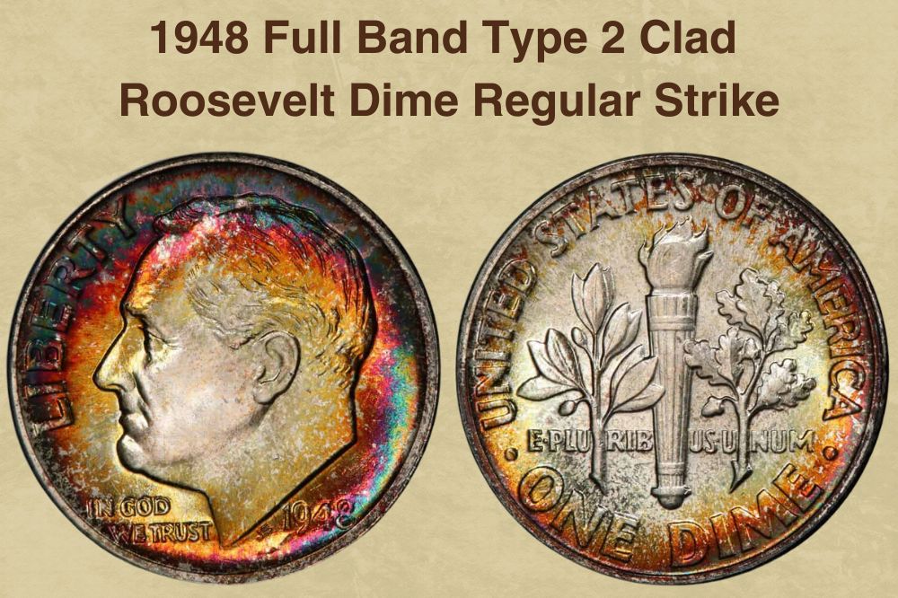1948 Full Band Type 2 Clad Roosevelt Dime Regular Strike