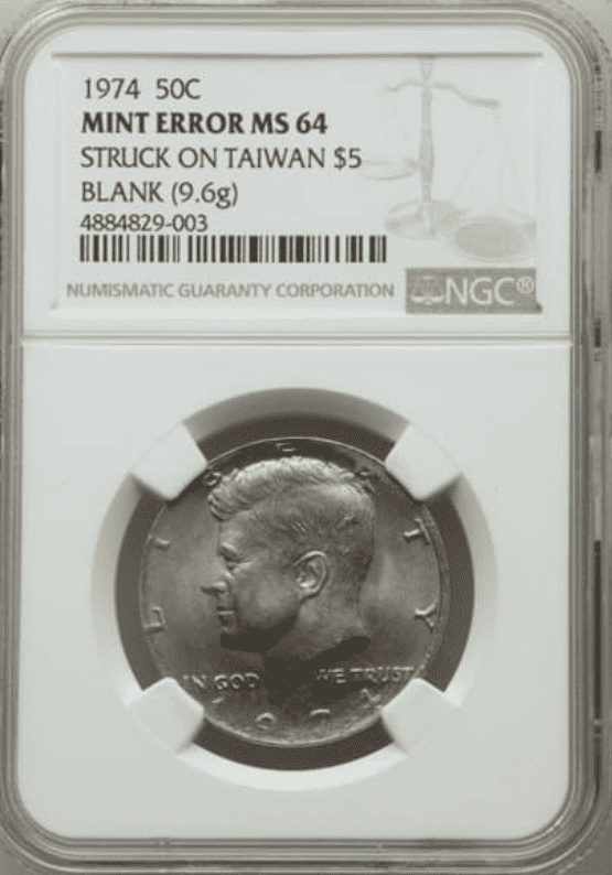 1974 No Mint Mark Half Dollar on a Taiwan Planchet Error