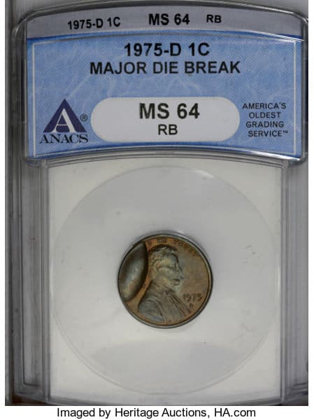 1975-D Penny Major Die Break