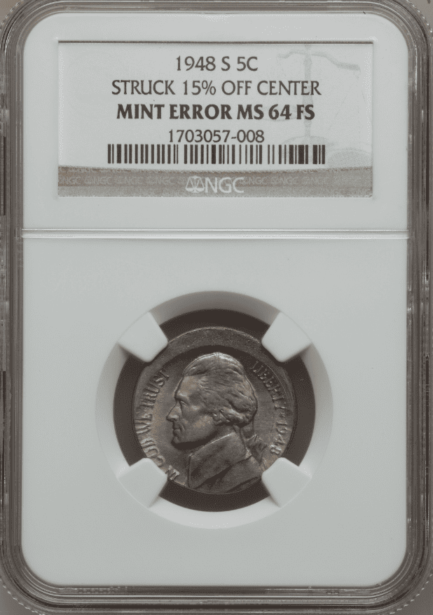 Off-center (1948 S nickel)