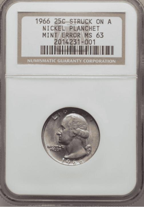 Quarter struck on a nickel planchet