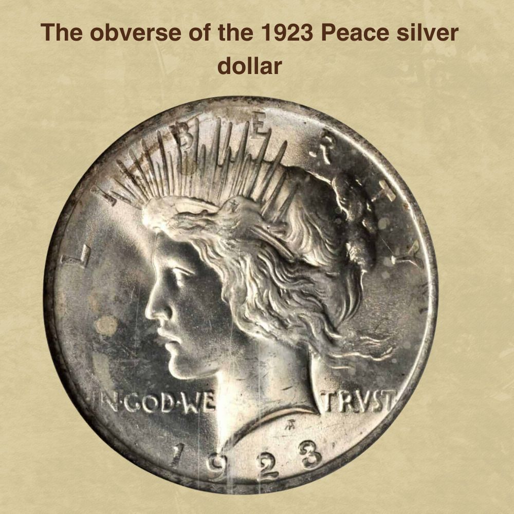 The obverse of the 1923 Peace silver dollar