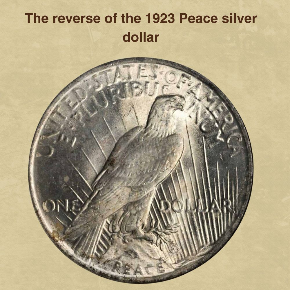 The reverse of the 1923 Peace silver dollar