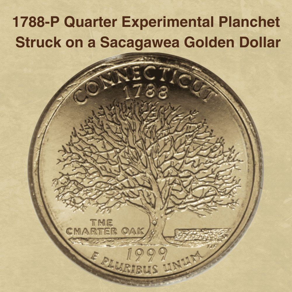 1788-P Quarter Experimental Planchet Struck on a Sacagawea Golden Dollar