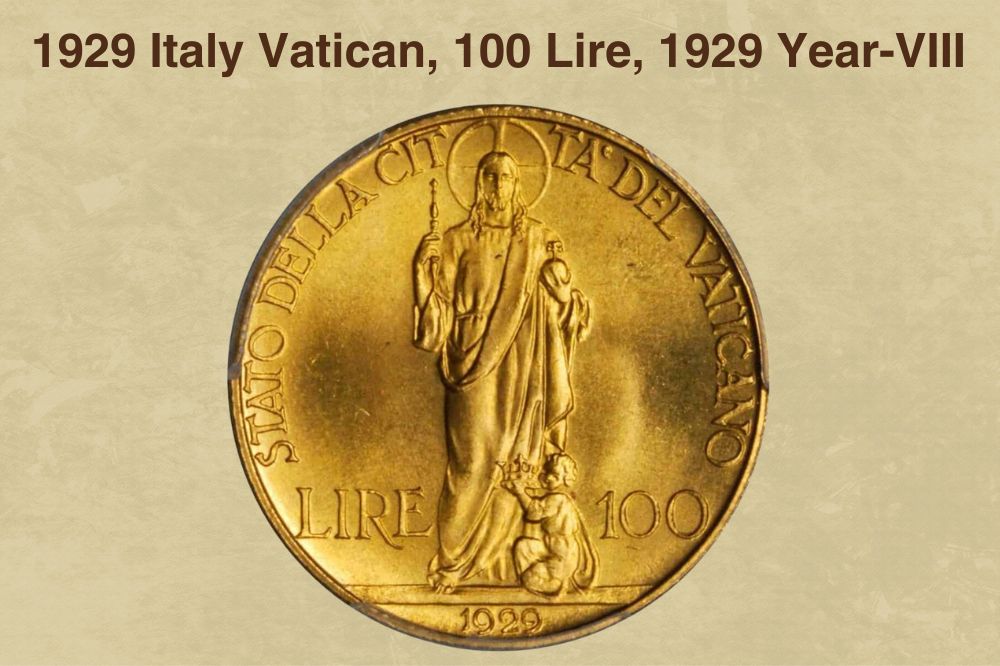 1929 Italy Vatican, 100 Lire, 1929 Year-VIII