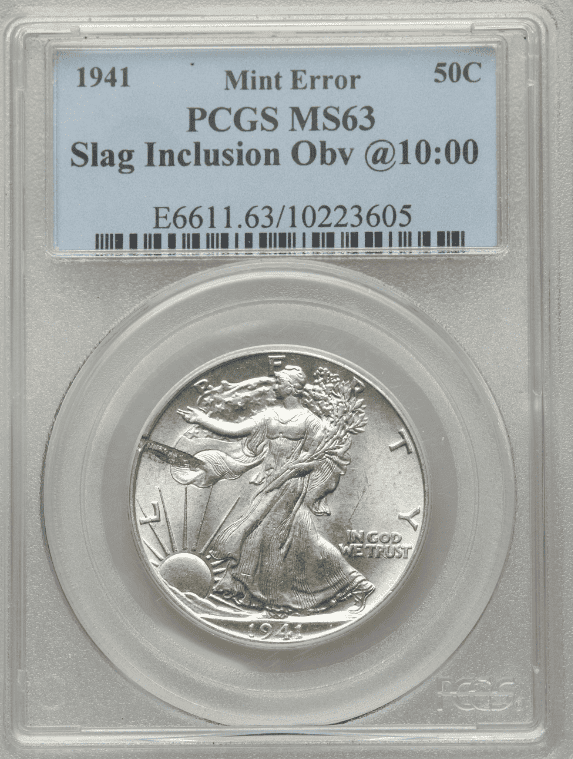 1941 Walking Liberty Half Dollar Slag inclusion