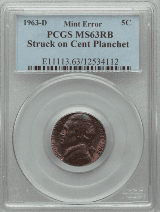1963 (P) Nickel Struck on a Penny Planchet