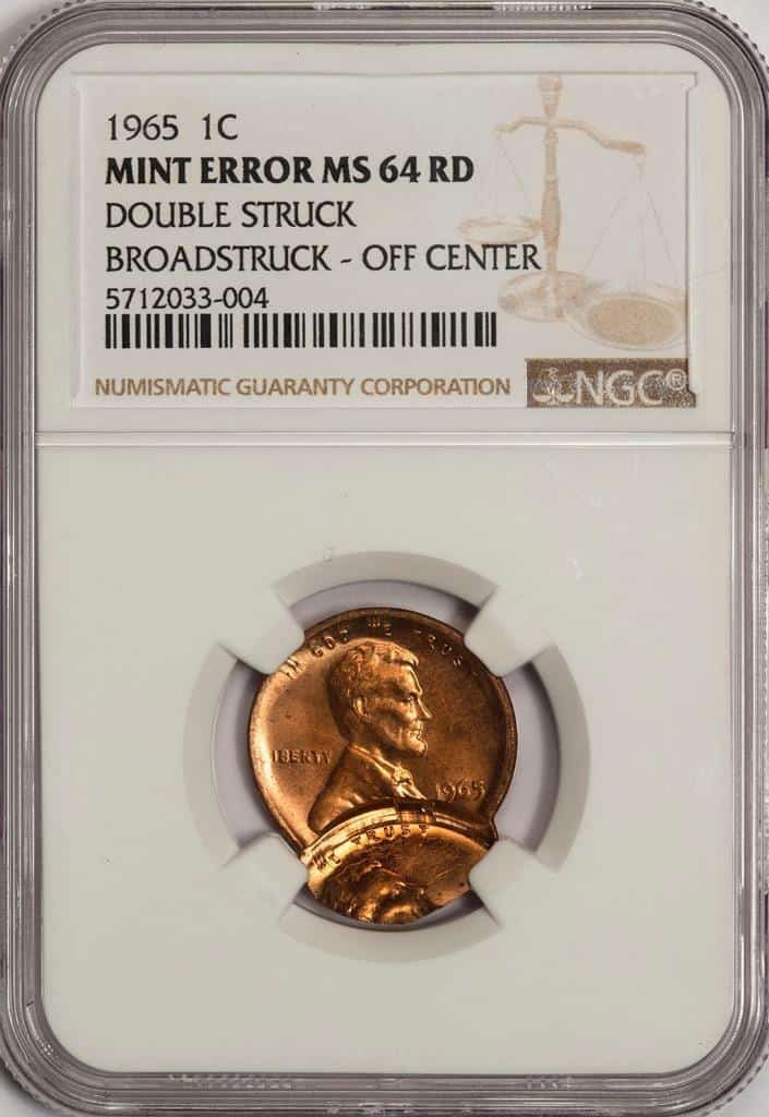 1965 Penny Double Struck Broadstruck Off-Center