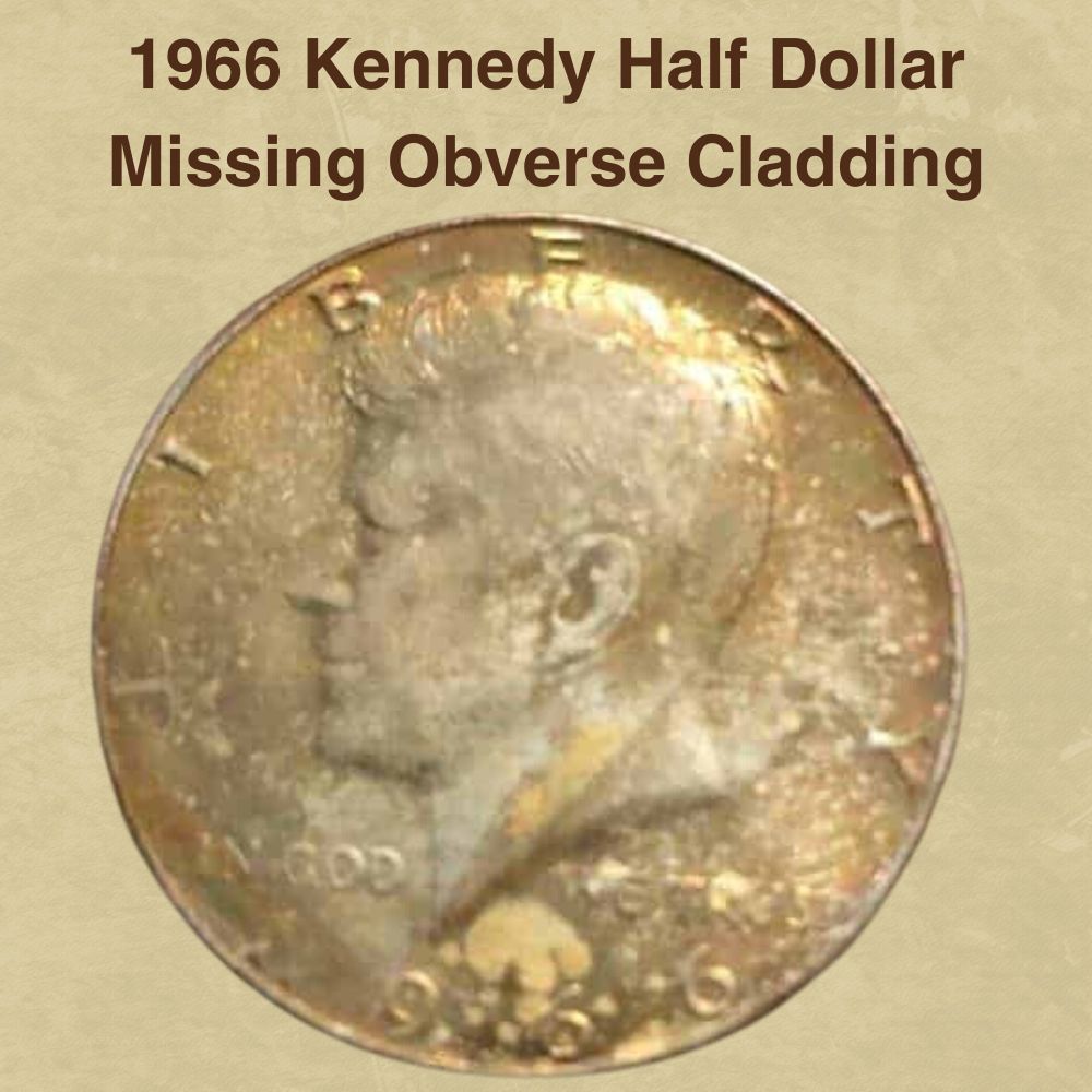 1966 Kennedy Half Dollar Missing Obverse Cladding