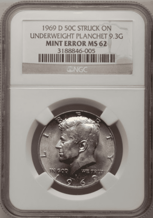 1969 Kennedy Half Dollar Underweight planchet