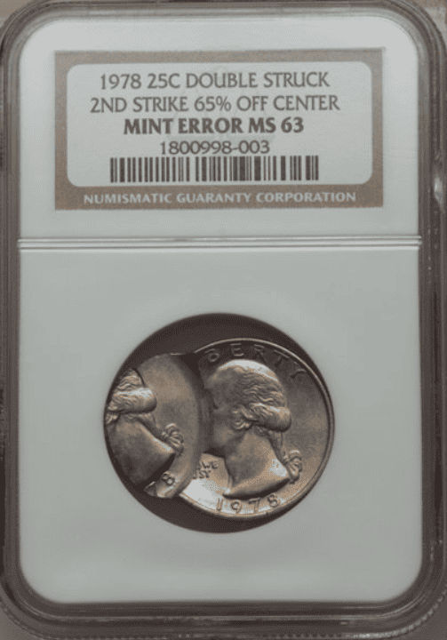 1978 Washington Quarter Strike off-center with a double struck