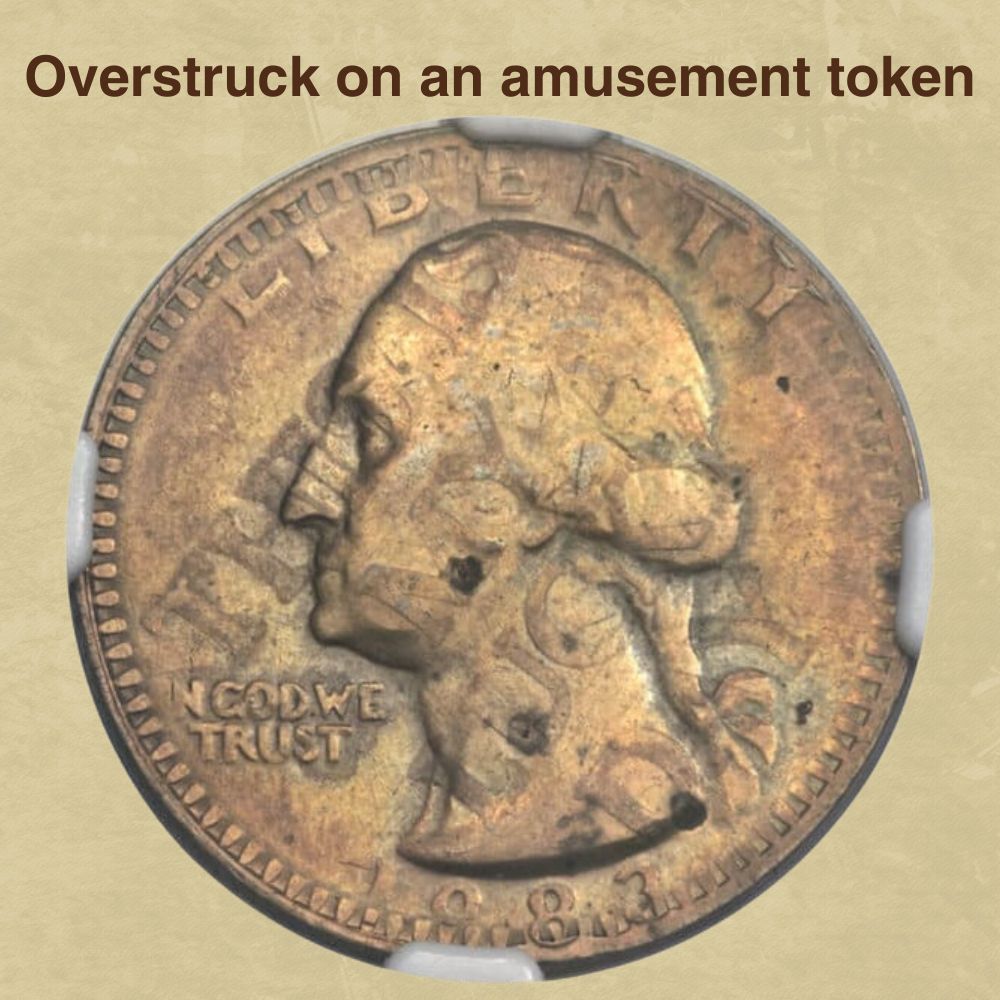 Overstruck on an amusement token