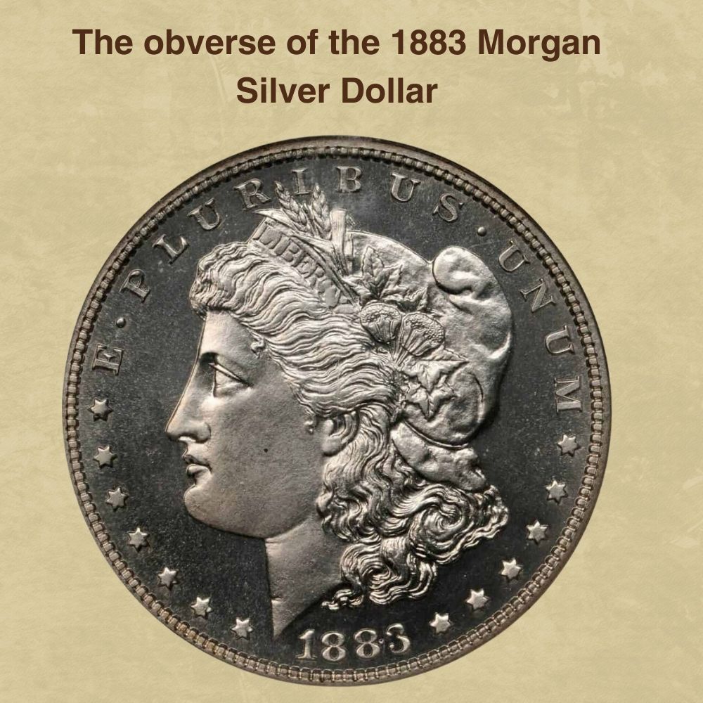The obverse of the 1883 Morgan Silver Dollar