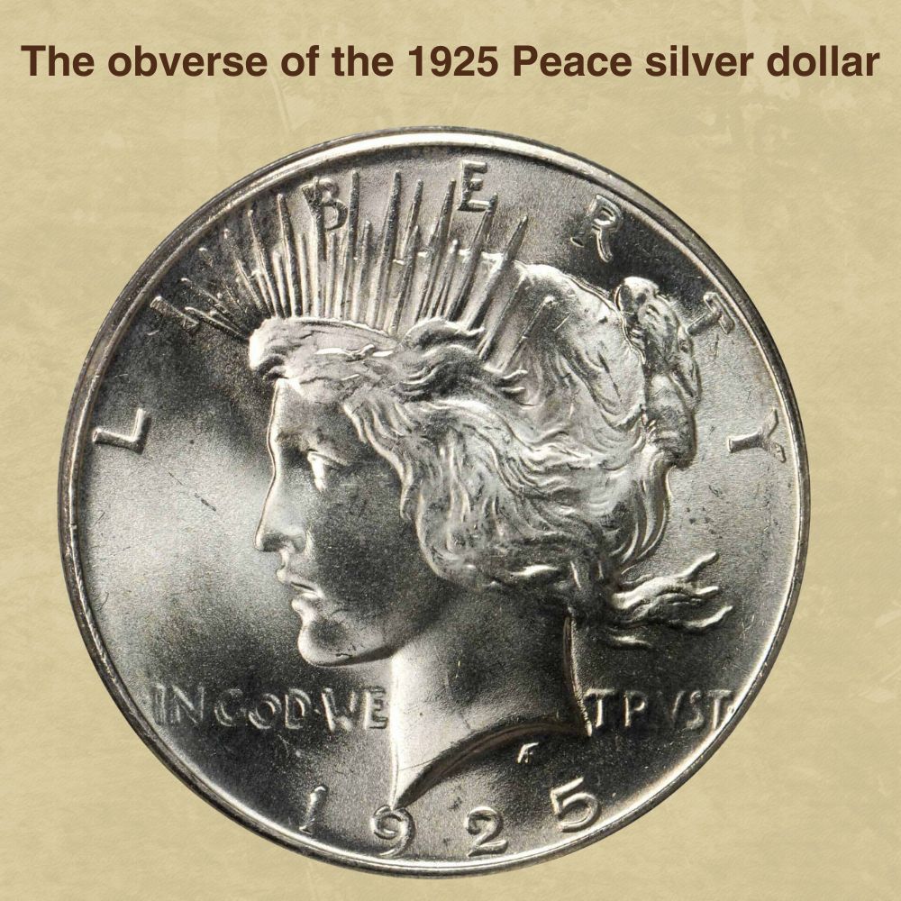 The obverse of the 1925 Peace silver dollar