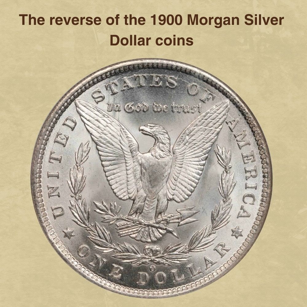 The reverse of the 1900 Morgan Silver Dollar coins