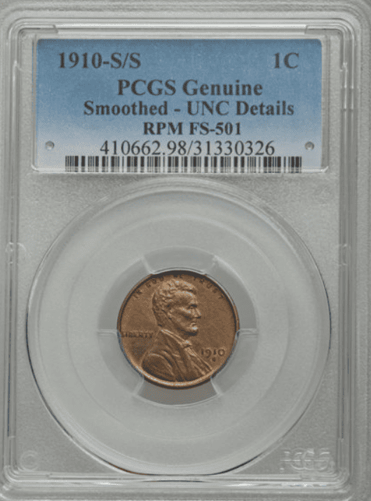 1910 SS Penny, Re-punched Mint Mark, FS-501