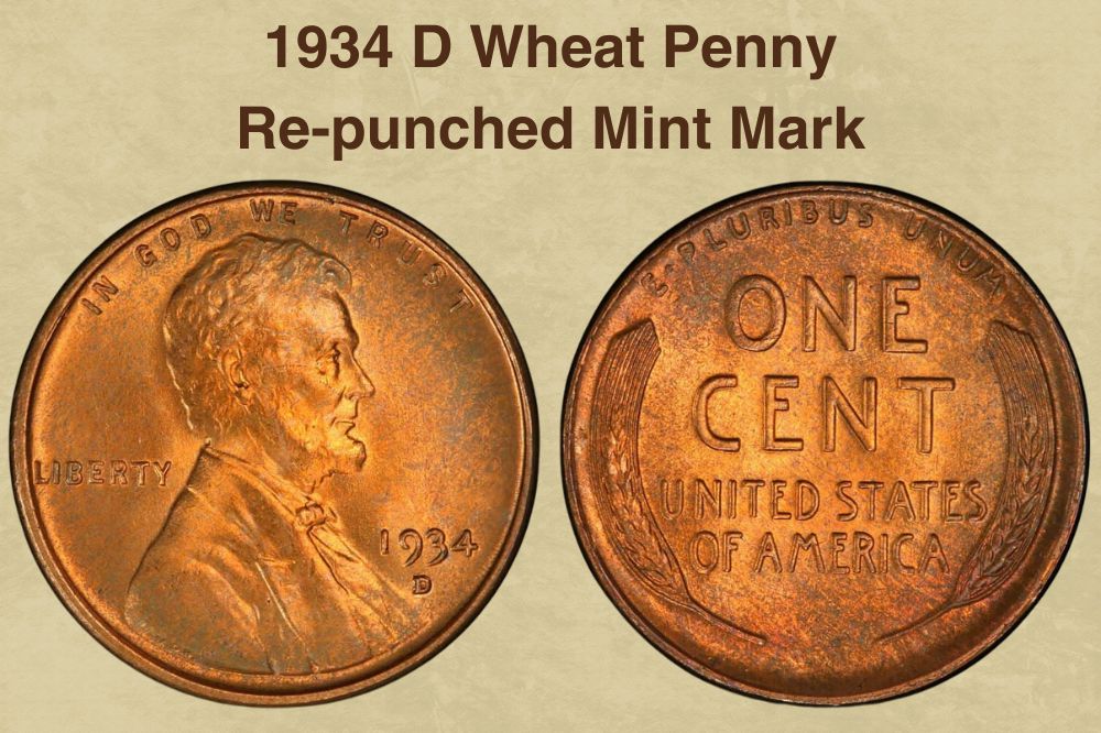 1934 D Wheat Penny, Re-punched Mint Mark
