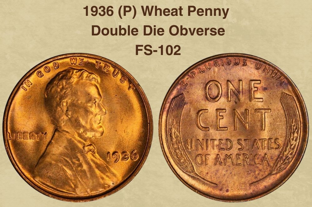 1936 (P) Wheat Penny, Double Die Obverse, FS-102