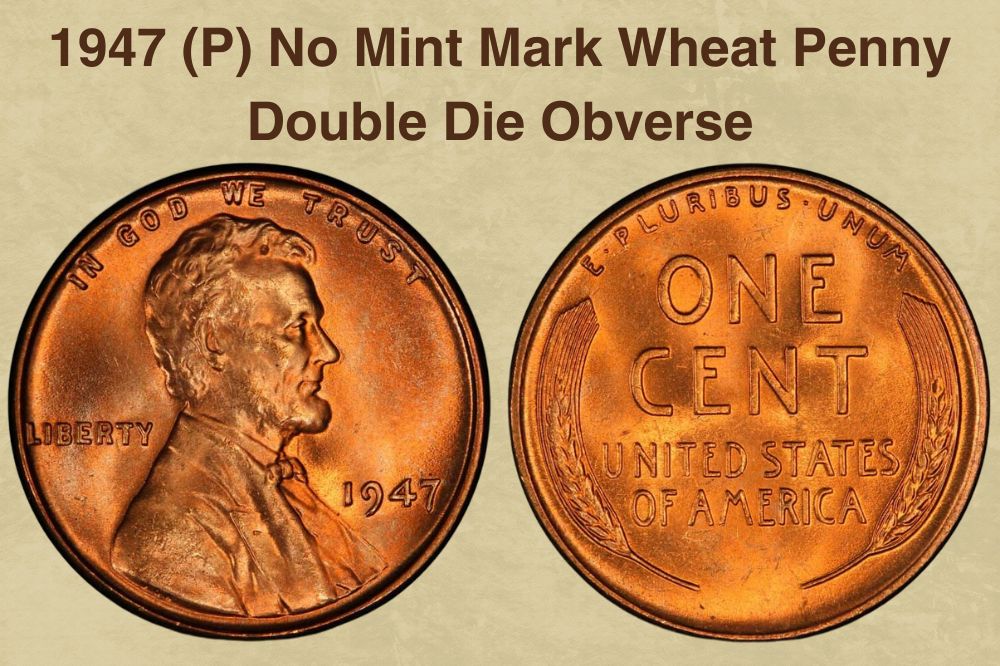 1947 (P) No Mint Mark Wheat Penny Double Die Obverse