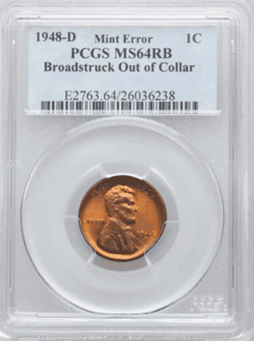 1948-D Wheat Penny Broadstruck Error