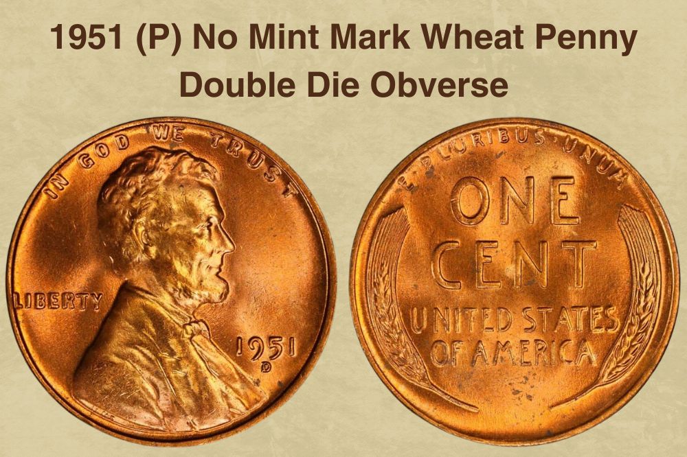 1951 (P) No Mint Mark Wheat Penny, Double Die Obverse