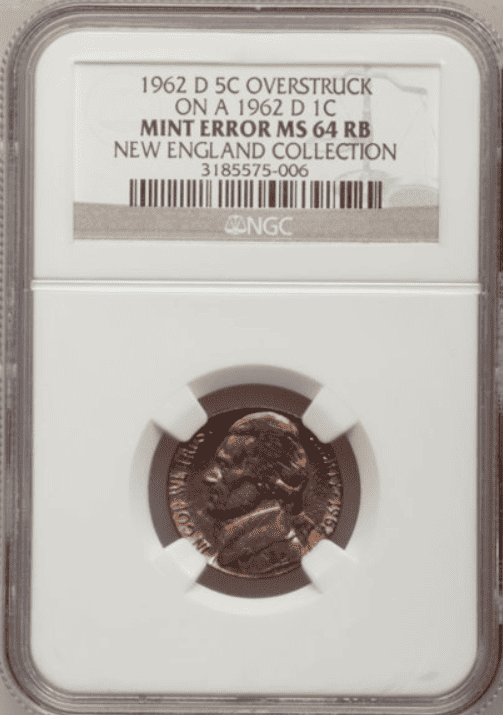 1962 D Nickel Over-Struck on a 1962 D Cent