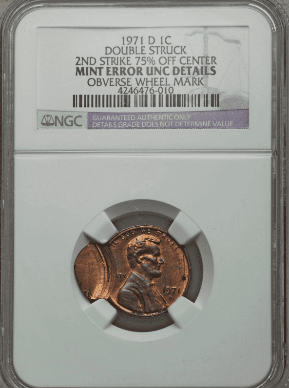 1971 Penny Double strike off-center
